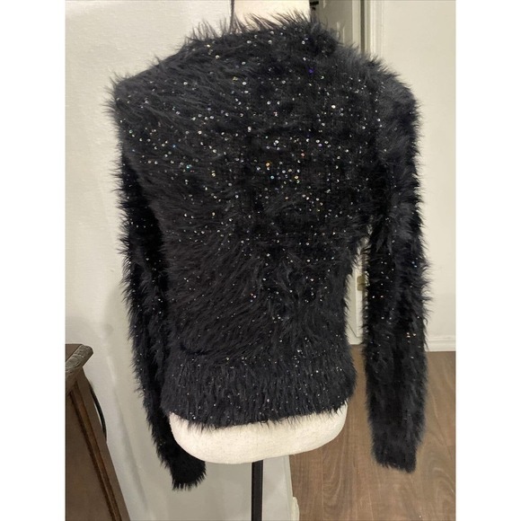 Zara Fuzzy Eyelash Black Sparkly Cropped Crewneck Sweater Size Small NEW - Picture 5 of 6